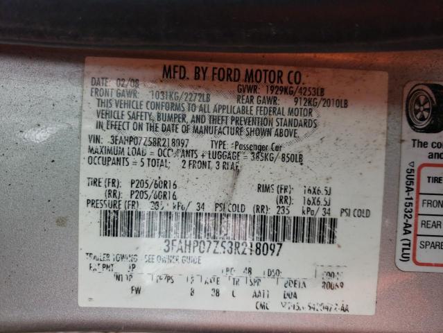 3FAHP07Z58R218097 - 2008 FORD FUSION SE SILVER photo 12