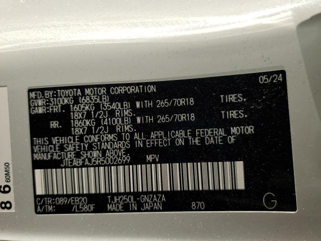 JTEABFAJ5R5002699 - 2024 TOYOTA LAND CRUIS BASE Beyaz fotoğraf 13