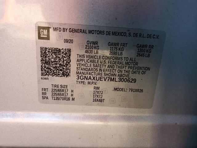 3GNAXUEV7ML300629 - 2021 CHEVROLET EQUINOX LT SILVER photo 13