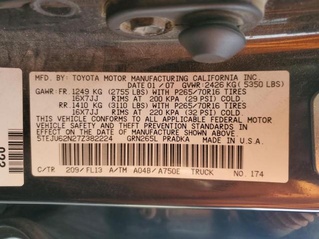 5TEJU62N27Z382224 - 2007 TOYOTA TACOMA DOUBLE CAB PRERUNNER GRAY photo 12