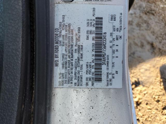 3FAHP07156R233416 - 2006 FORD FUSION SE SILVER photo 12