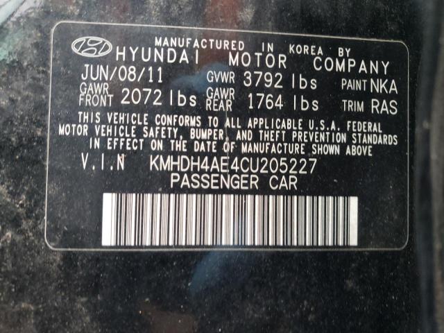 KMHDH4AE4CU205227 - 2012 HYUNDAI ELANTRA GLS BLACK photo 12