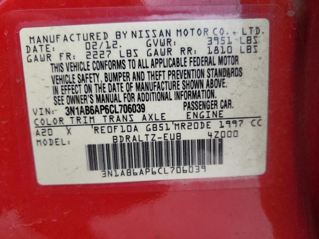 3N1AB6AP6CL706039 - 2012 NISSAN SENTRA 2.0 RED photo 12