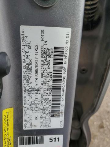 3TMJU4GN0EM174124 - 2014 TOYOTA TACOMA DOUBLE CAB PRERUNNER SILVER photo 12