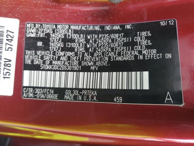 5TDKK3DC2DS301901 - 2013 TOYOTA SIENNA LE RED photo 13