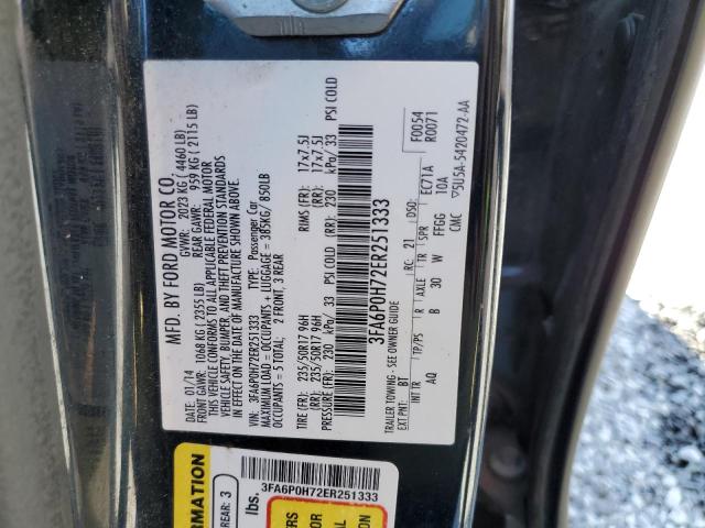 3FA6P0H72ER251333 - 2014 FORD FUSION SE BLUE photo 12