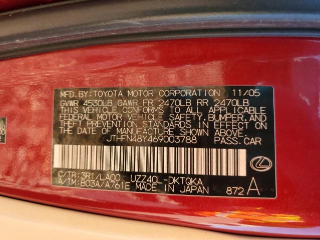 JTHFN48Y469003788 - 2006 LEXUS SC 430 RED photo 12