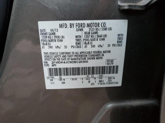 2FMDK4JC9DBC20300 - 2013 FORD EDGE SEL GRAY photo 12