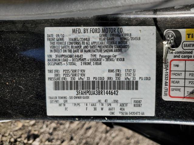 3FAHP0JA3BR144642 - 2011 FORD FUSION SEL BLACK photo 12