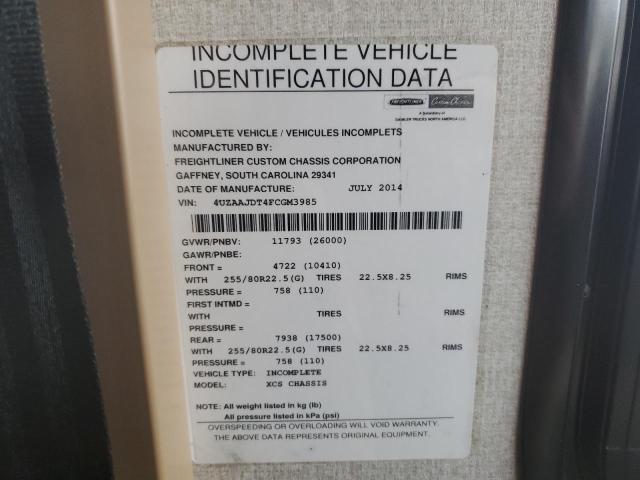 4UZAAJDT4FCGM3985 - 2015 FREIGHTLINER CHASSIS XC კრემისფერი ფოტო 10