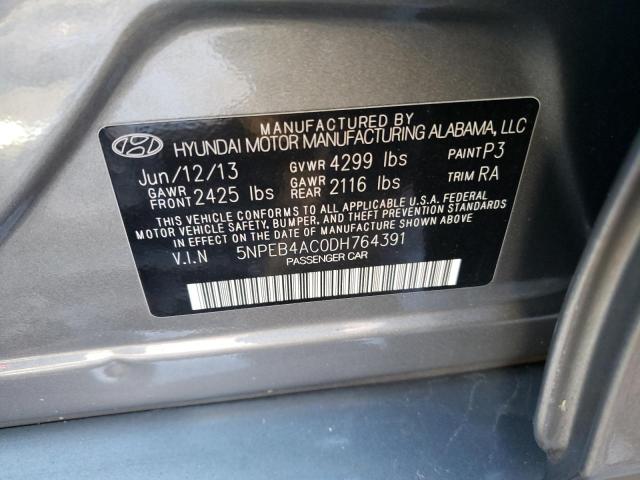 5NPEB4AC0DH764391 - 2013 HYUNDAI SONATA GLS GRAY photo 12