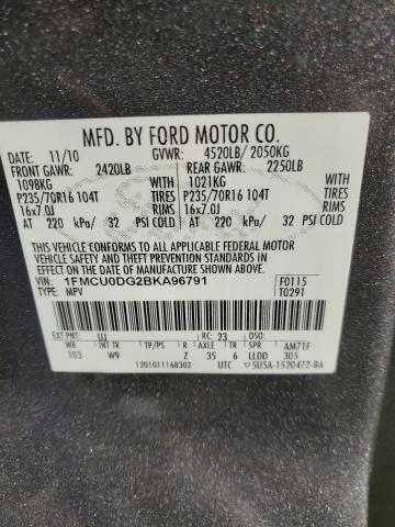 1FMCU0DG2BKA96791 - 2011 FORD ESCAPE XLT CHARCOAL photo 14