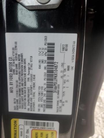 3FA6P0LU9KR104872 - 2019 FORD FUSION SE BLACK photo 12