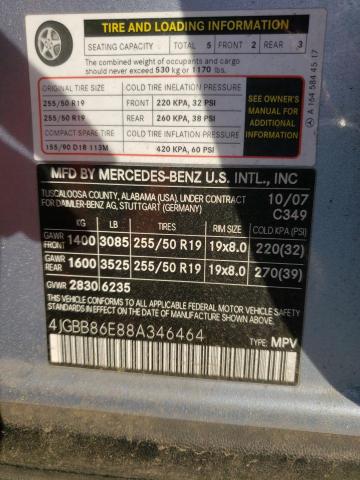 4JGBB86E88A346464 - 2008 MERCEDES-BENZ M-CLASS 350 BLUE photo 12