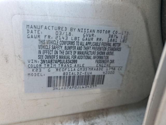 3N1AB7AP0JL634399 - 2018 NISSAN SENTRA S SILVER photo 12