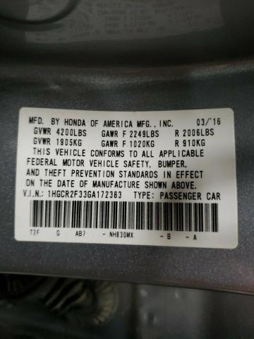 1HGCR2F33GA172383 - 2016 HONDA ACCORD LX SILVER photo 13