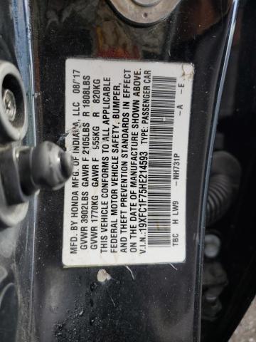 19XFC1F75HE214593 - 2017 HONDA CIVIC EXL შავი ფოტო 12
