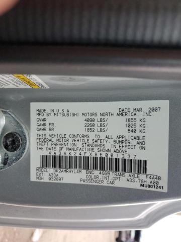 4A3AK24FX8E001337 - 2008 MITSUBISHI ECLIPSE GS SILVER photo 12