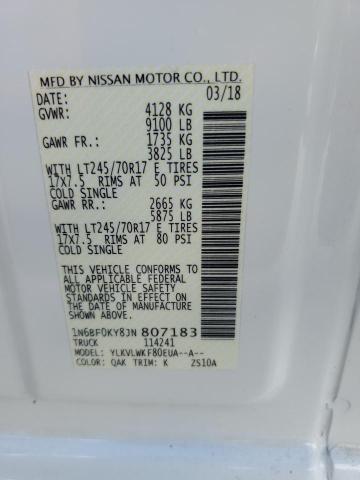 1N6BF0KY8JN807183 - 2018 NISSAN NV 1500 S WHITE photo 14