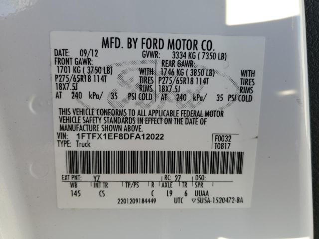 1FTFX1EF8DFA12022 - 2013 FORD F150 SUPER CAB WHITE photo 13