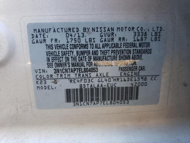 3N1CN7AP7EL804053 - 2014 NISSAN VERSA S SILVER photo 13