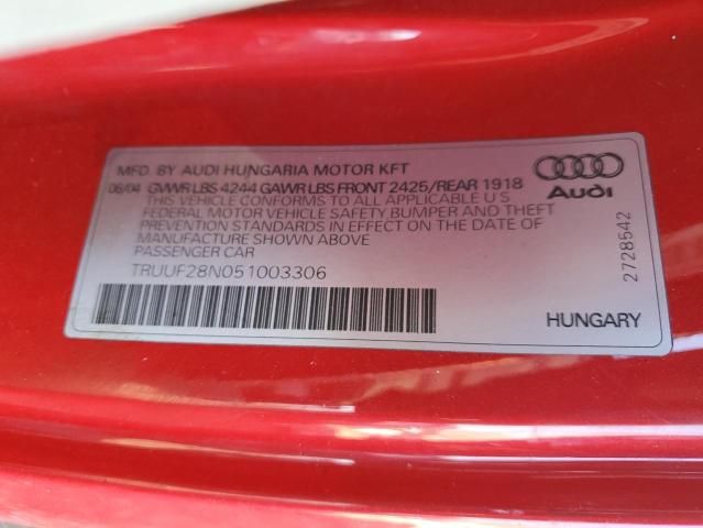 TRUUF28N051003306 - 2005 AUDI TT 3.2 RED photo 12