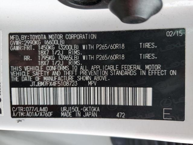 JTJBM7FX4F5108723 - 2015 LEXUS GX 460 WHITE photo 14