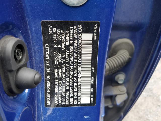 SHHFK7H98HU429804 - 2017 HONDA CIVIC SPORT TOURING Көк фото 12