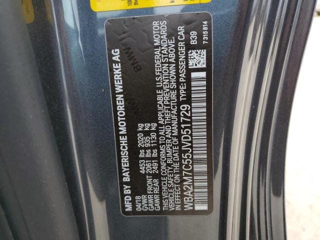 WBA2M7C55JVD51729 - 2018 BMW 230I CHARCOAL photo 12