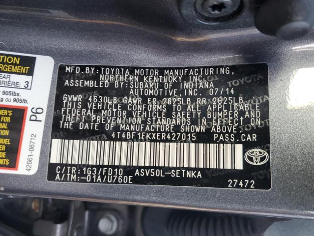 4T4BF1FKXER427015 - 2014 TOYOTA CAMRY L GRAY photo 12