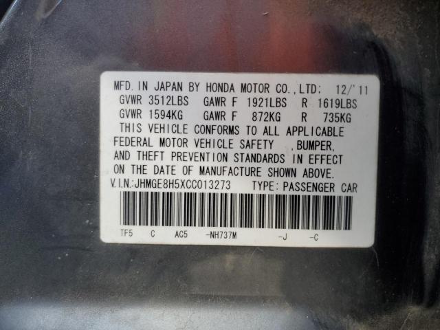 JHMGE8H5XCC013273 - 2012 HONDA FIT SPORT GRAY photo 12