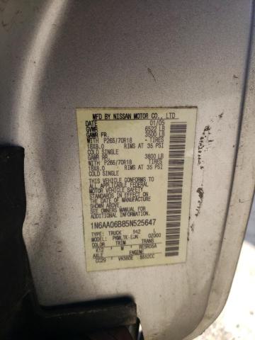 1N6AA06B85N525647 - 2005 NISSAN TITAN XE SILVER photo 13