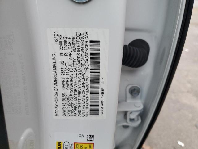 1HGCV3F46MA007790 - 2021 HONDA ACCORD HYBRID EX WHITE photo 12