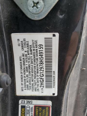 2HGFG12978H549159 - 2008 HONDA CIVIC EXL შავი ფოტო 12