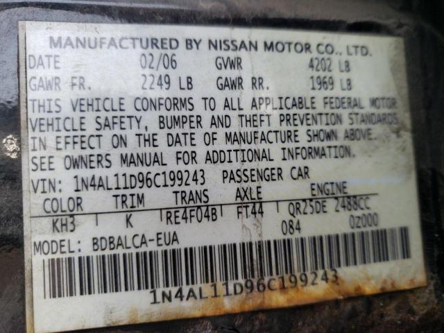 1N4AL11D96C199243 - 2006 NISSAN ALTIMA S BLACK photo 13