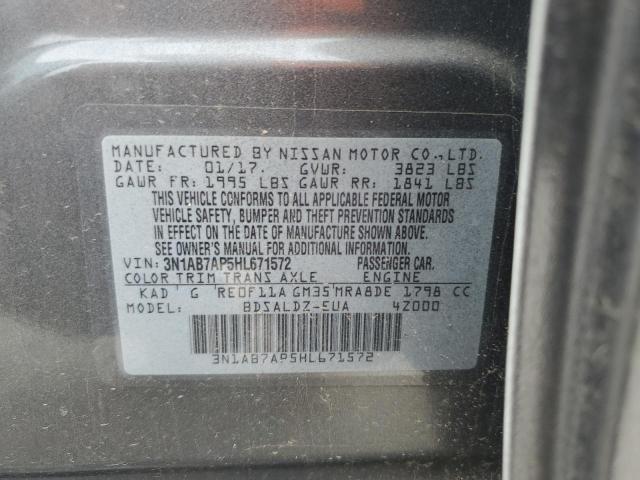 3N1AB7AP5HL671572 - 2017 NISSAN SENTRA S GRAY photo 12