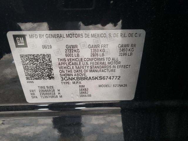 3GNKBBRA5KS674772 - 2019 CHEVROLET BLAZER 1LT BLACK photo 12