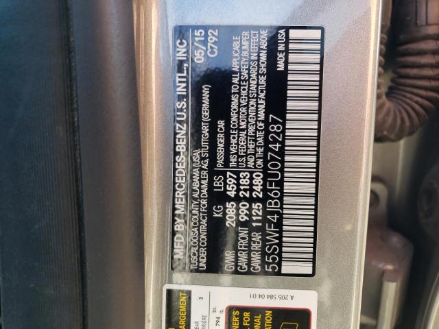 55SWF4JB6FU074287 - 2015 MERCEDES-BENZ C 300 GRAY photo 12