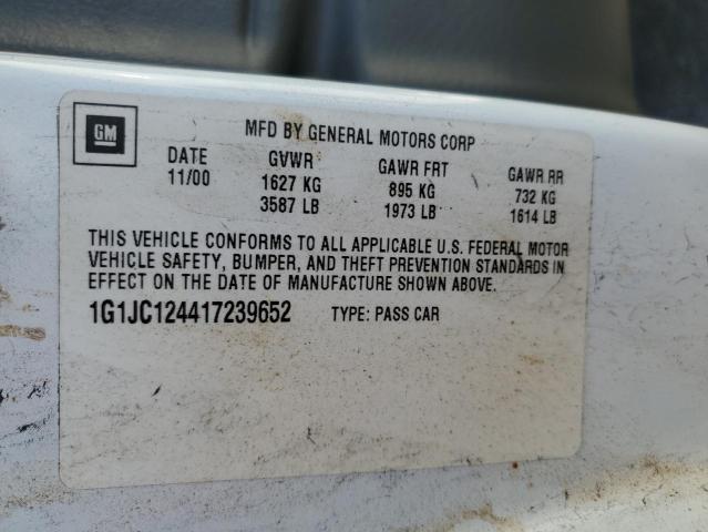 1G1JC124417239652 - 2001 CHEVROLET CAVALIER WHITE photo 12