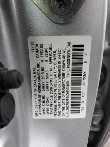 2HGFB2F54DH603460 - 2013 HONDA CIVIC LX SILVER photo 12