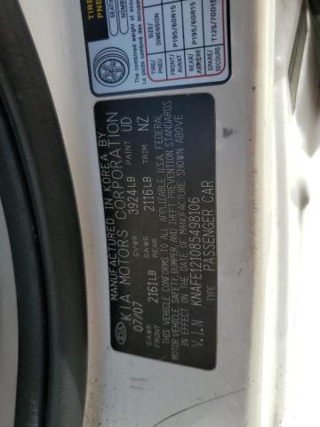 KNAFE121085498106 - 2008 KIA SPECTRA EX WHITE photo 12