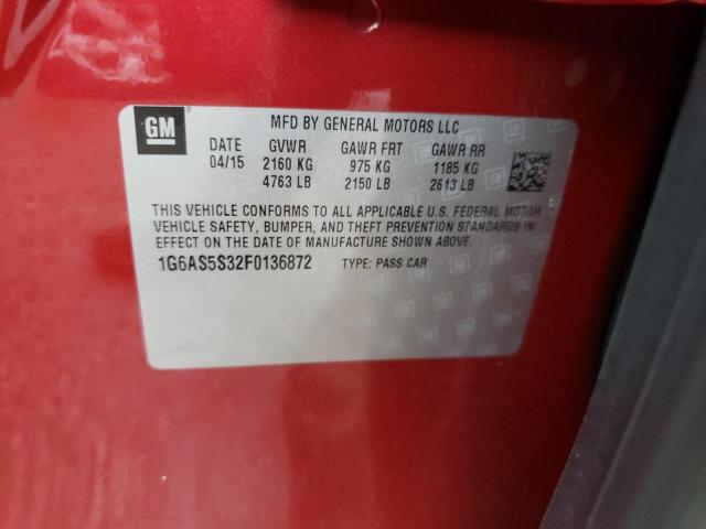 1G6AS5S32F0136872 - 2015 CADILLAC CTS PERFORMANCE COLLECTION Kırmızı fotoğraf 12