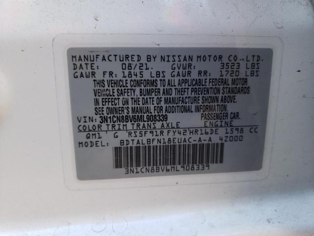 3N1CN8BV6ML908339 - 2021 NISSAN VERSA S WHITE photo 12