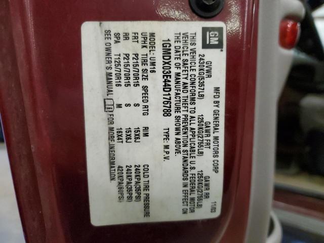 1GMDX03E44D176788 - 2004 PONTIAC MONTANA BURGUNDY photo 13