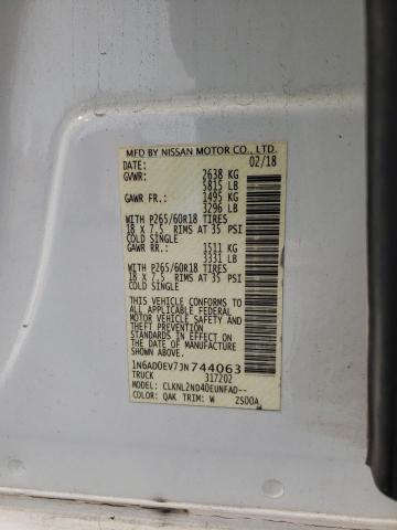 1N6AD0EV7JN744063 - 2018 NISSAN FRONTIER S WHITE photo 12