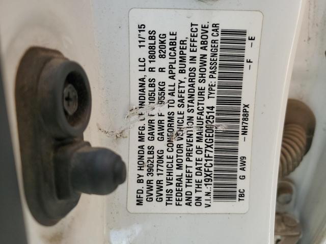 19XFC1F7XGE002514 - 2016 HONDA CIVIC EXL 白色 照片 13