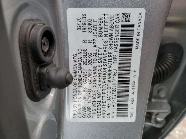 2HGFC2F88LH541860 - 2020 HONDA CIVIC SPORT SILVER photo 12