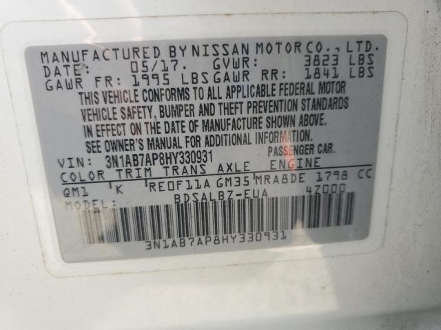 3N1AB7AP8HY330931 - 2017 NISSAN SENTRA S WHITE photo 12