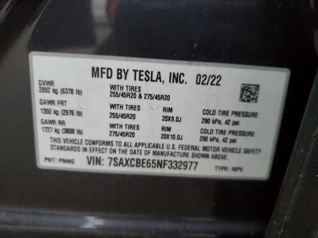 7SAXCBE65NF332977 - 2022 TESLA MODEL X CHARCOAL photo 14