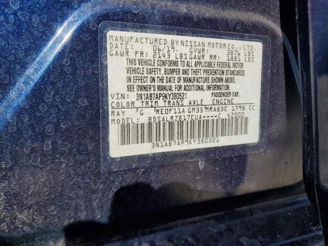 3N1AB7AP9KY380521 - 2019 NISSAN SENTRA S BLUE photo 12